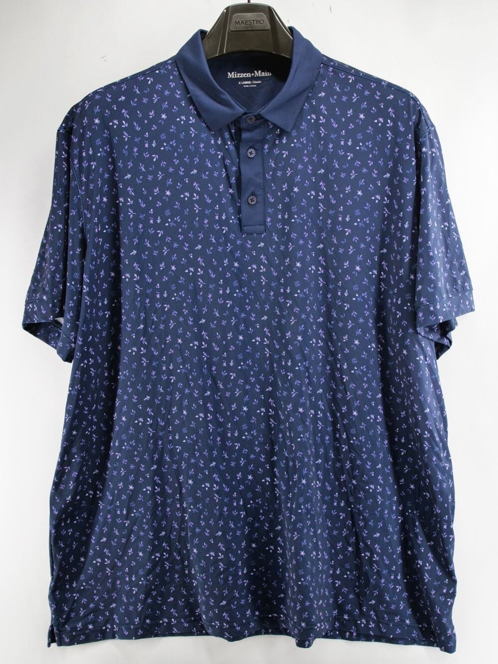 Mizzen+Main Men's XL Navy Blue Floral Pattern Polo Shirt Performance Stretch